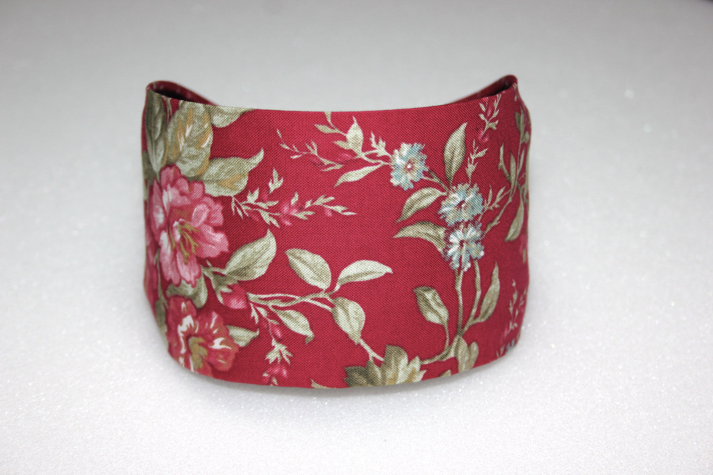 Burgundy flower print headband women Vine red cotton head cover