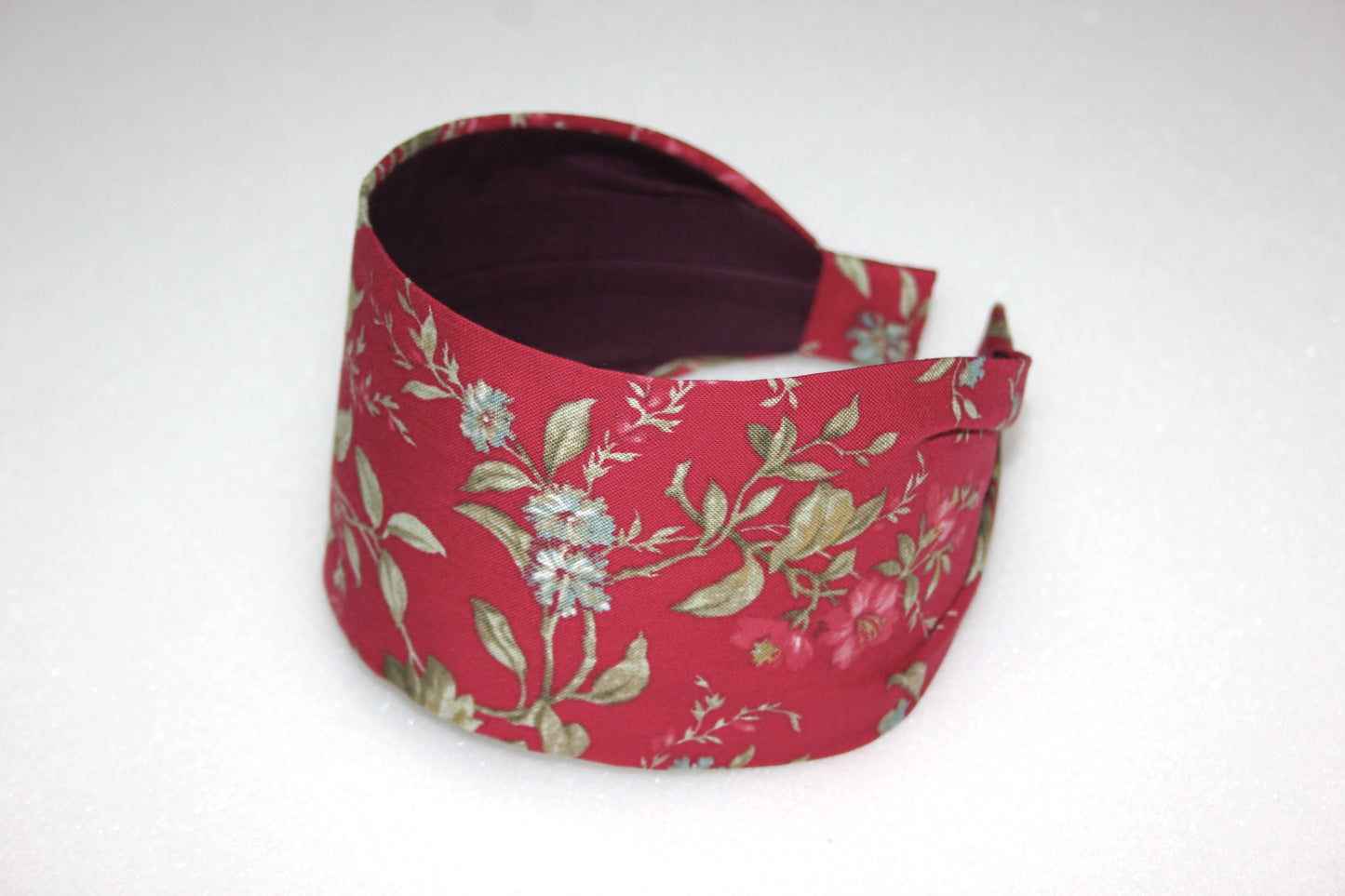 Burgundy flower print headband women Vine red cotton head cover