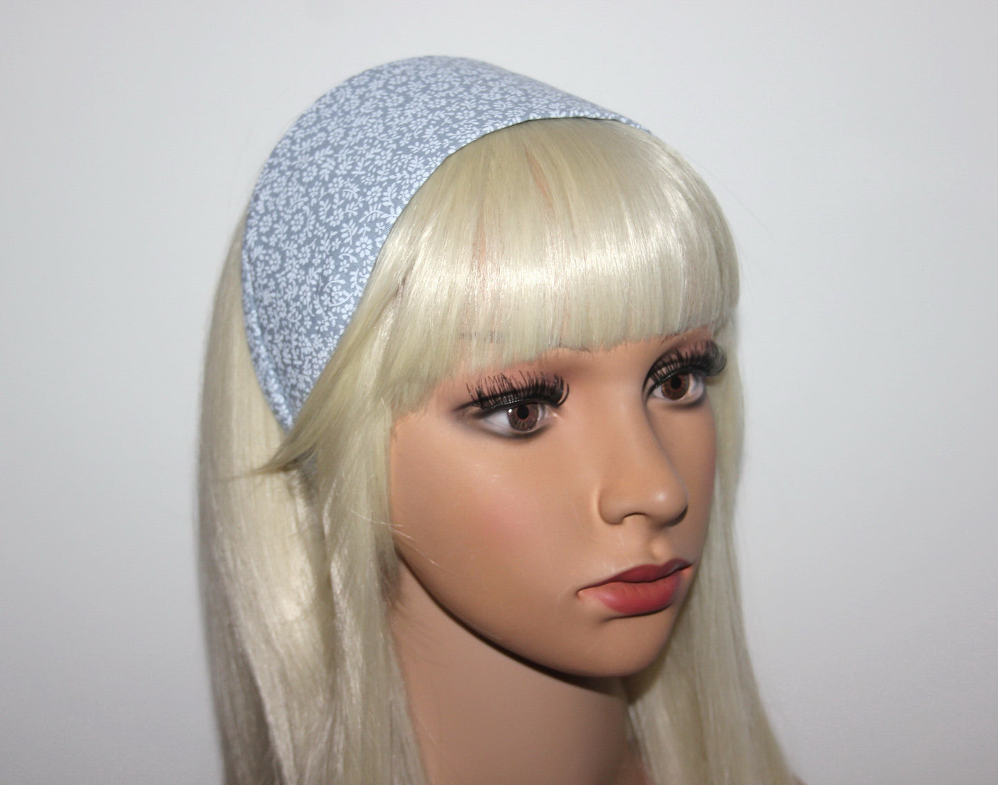Boho headband scarf Blue & White daisy print head cover Wide cotton headwrap