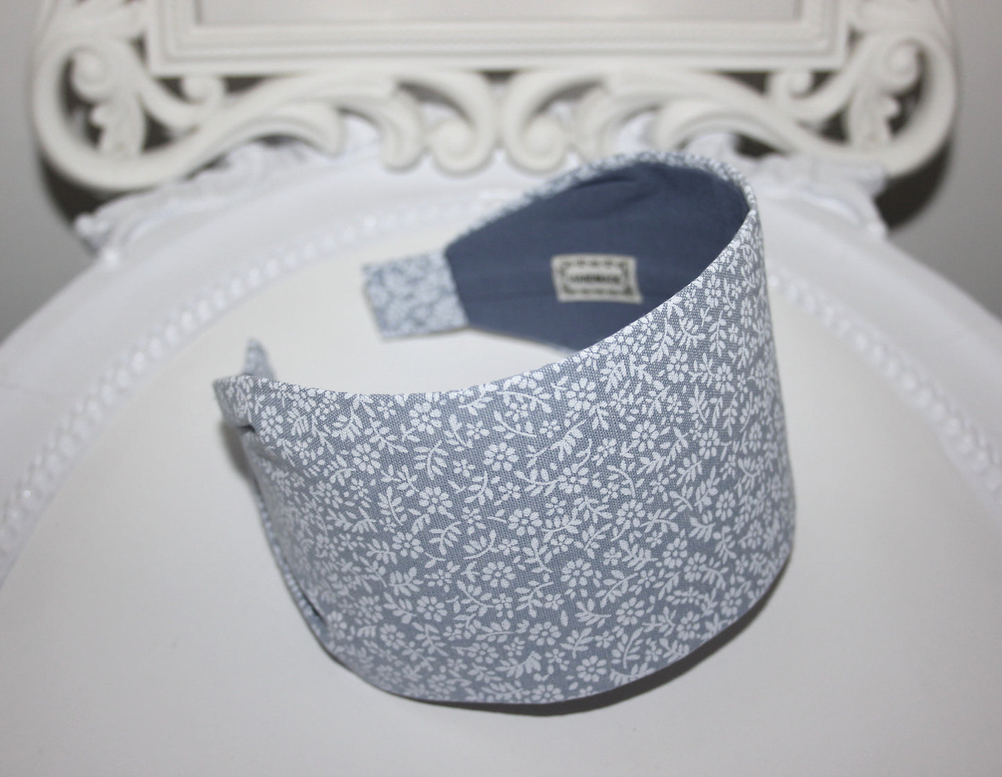 Boho headband scarf Blue & White daisy print head cover Wide cotton headwrap