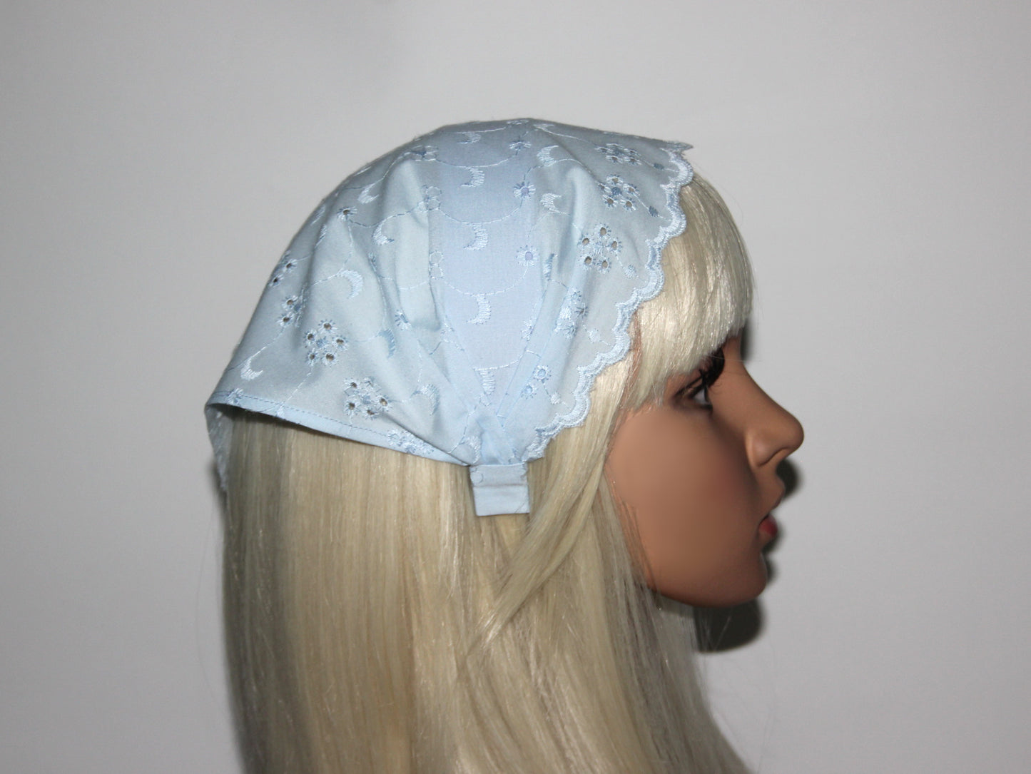 Blue hair kerchief Eyelet cotton bandana headband Triangle summer head piece