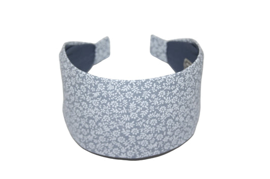 Boho headband scarf Blue & White daisy print head cover Wide cotton headwrap