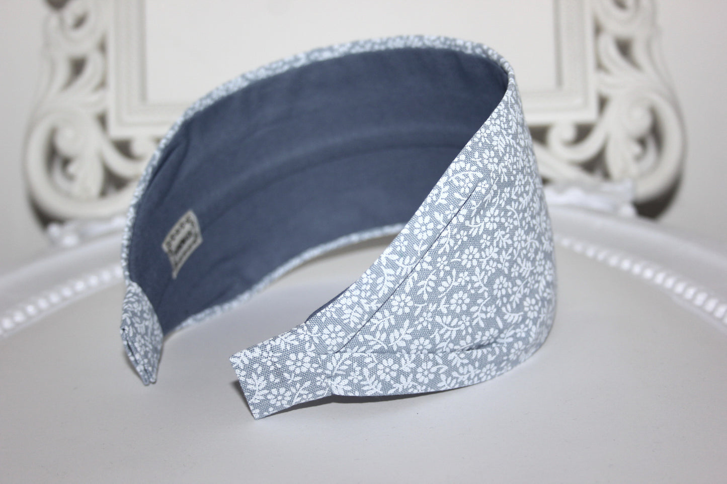 Boho headband scarf Blue & White daisy print head cover Wide cotton headwrap