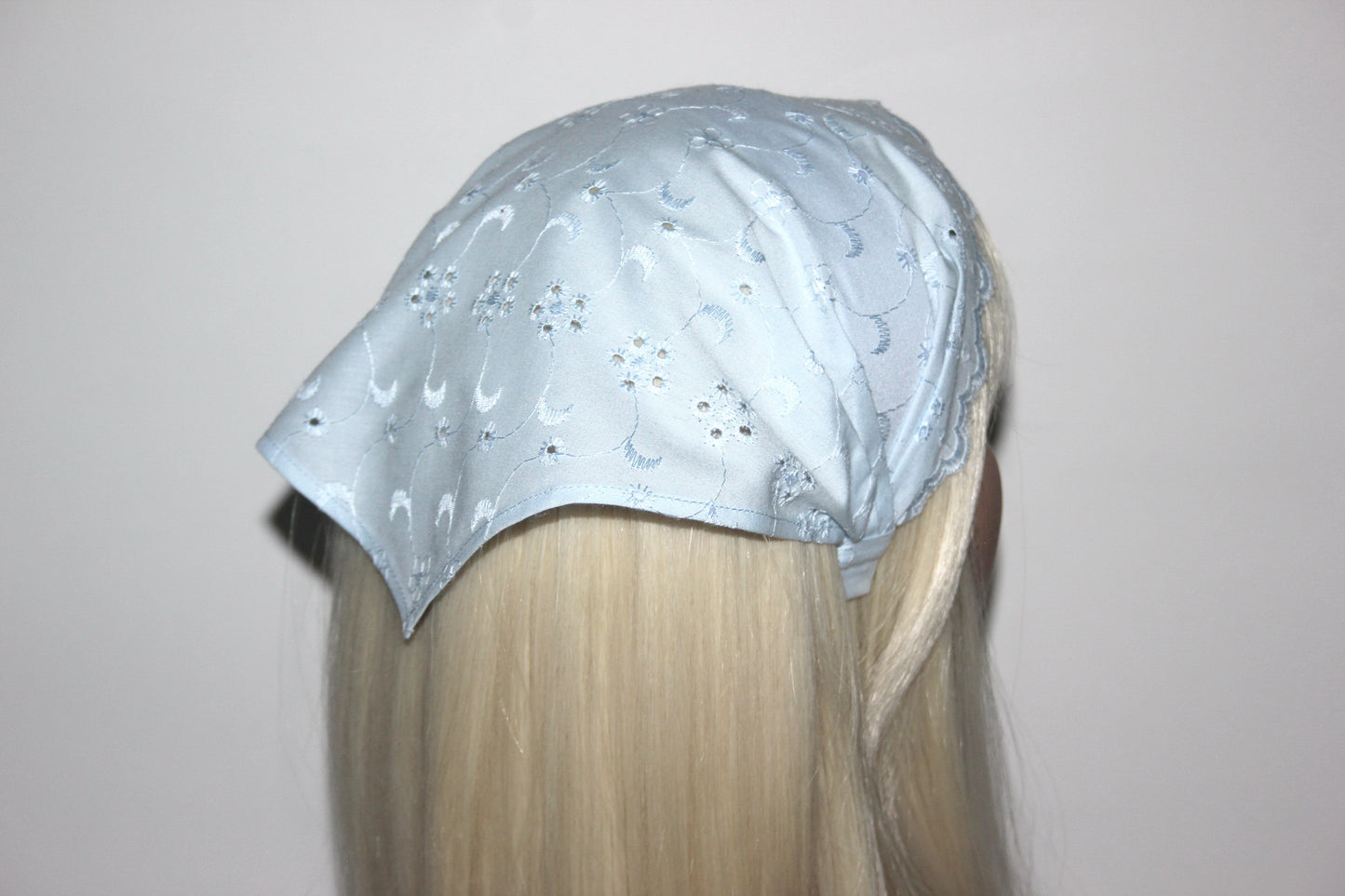 Blue hair kerchief Eyelet cotton bandana headband Triangle summer head piece