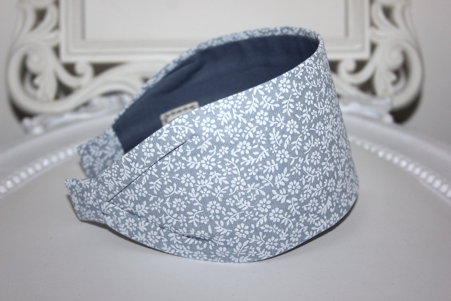 Boho headband scarf Blue & White daisy print head cover Wide cotton headwrap