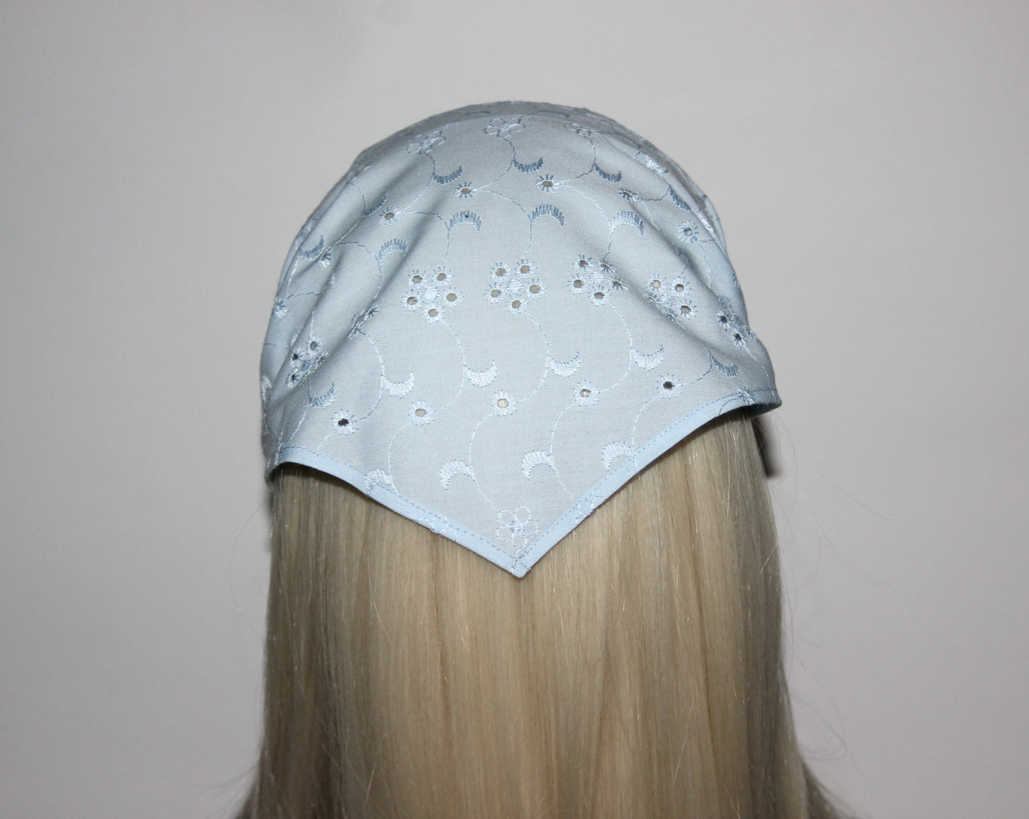 Blue hair kerchief Eyelet cotton bandana headband Triangle summer head piece