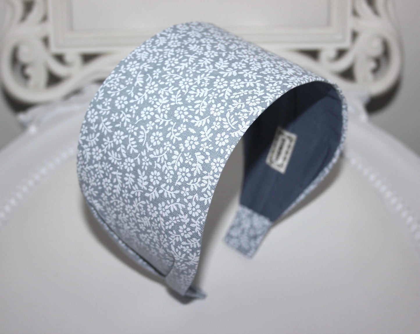 Boho headband scarf Blue & White daisy print head cover Wide cotton headwrap