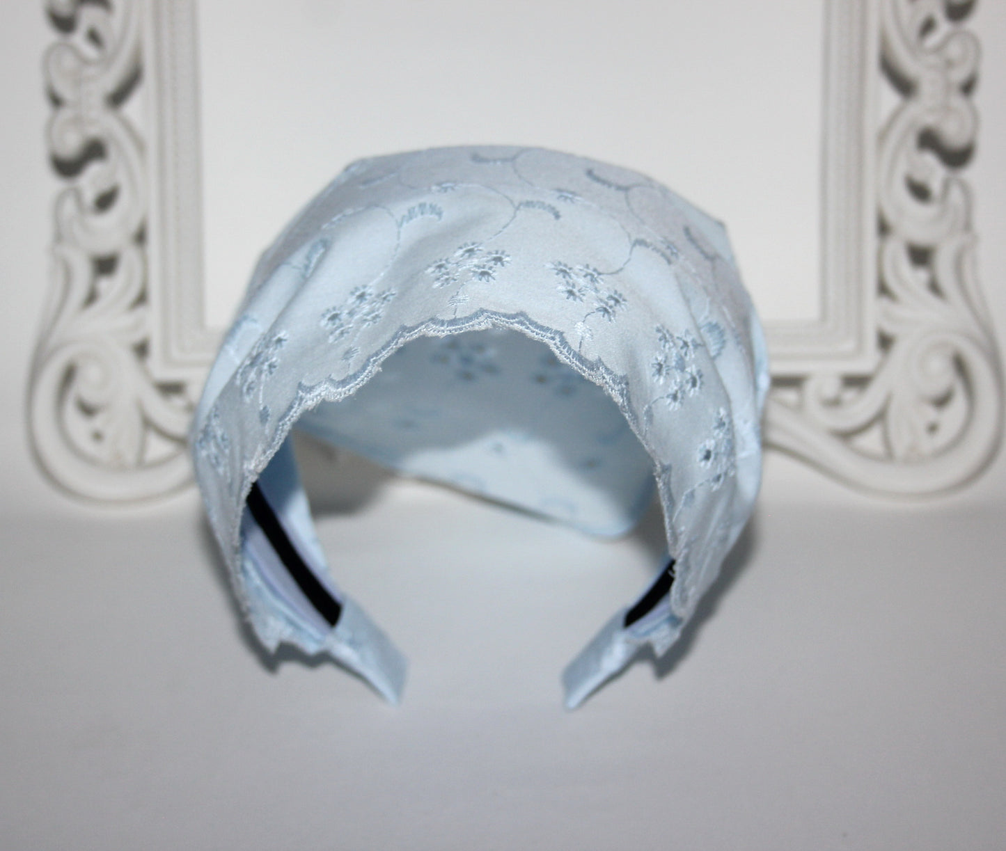 Blue hair kerchief Eyelet cotton bandana headband Triangle summer head piece