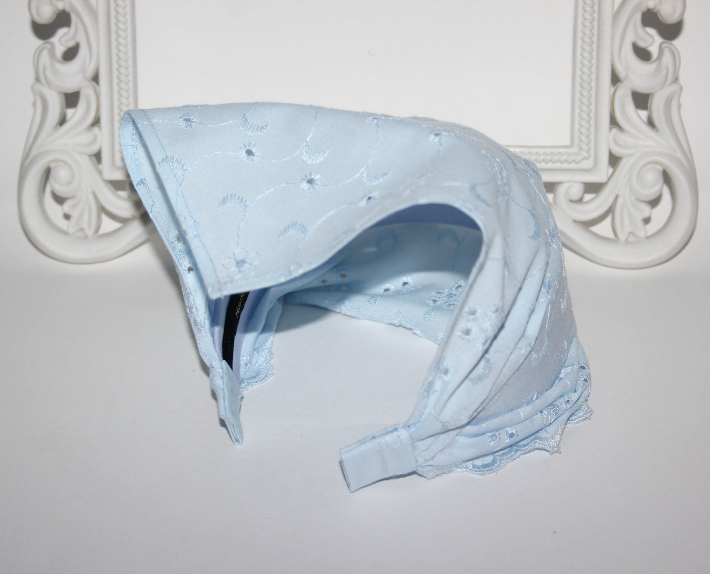 Blue hair kerchief Eyelet cotton bandana headband Triangle summer head piece