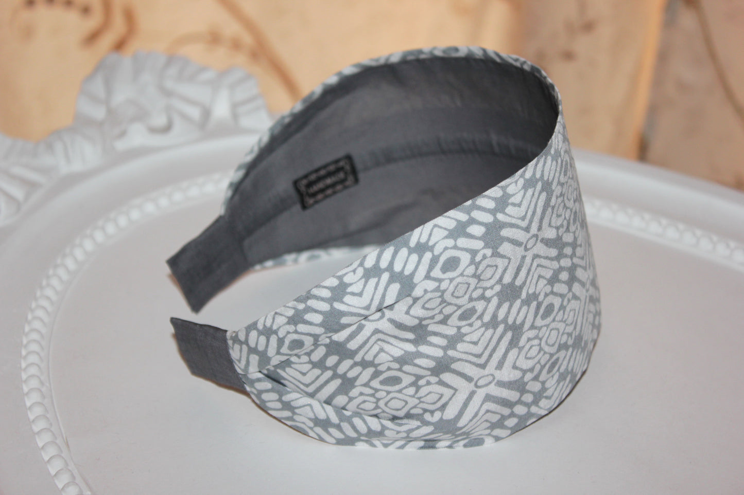 Wide headband Gray & White cotton blend headband for women