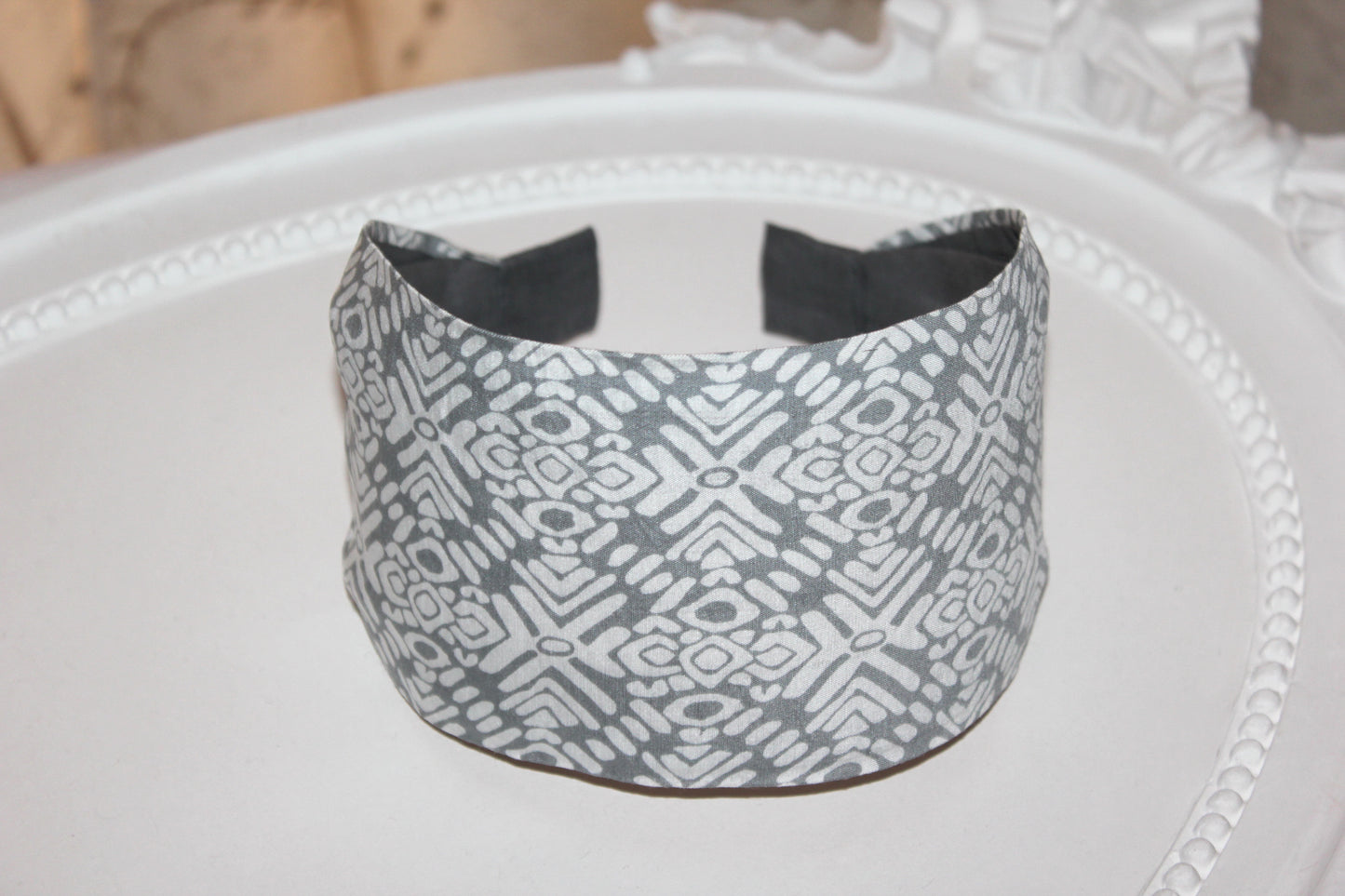 Wide headband Gray & White cotton blend headband for women
