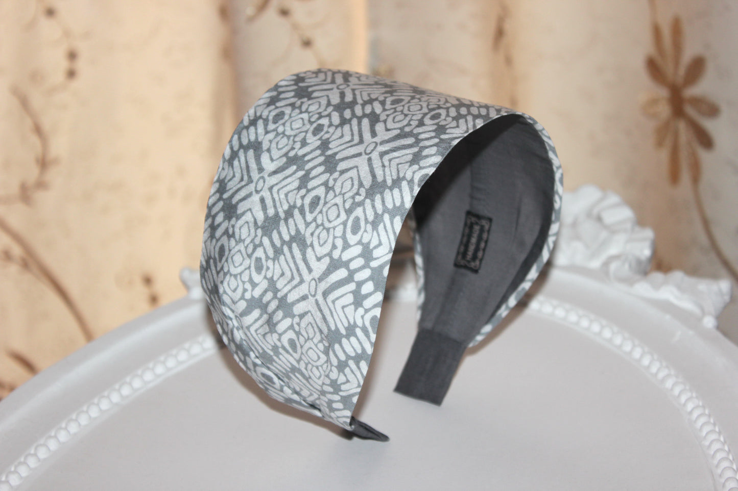 Wide headband Gray & White cotton blend headband for women
