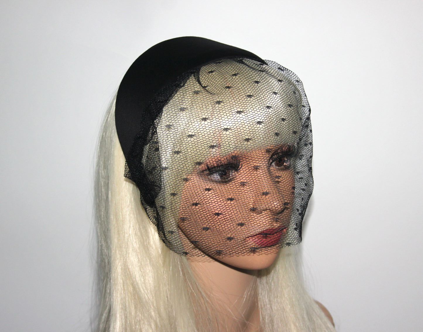 Black cotton headband with veil, Handmade hair scarf, funeral, festive, party, plastic free