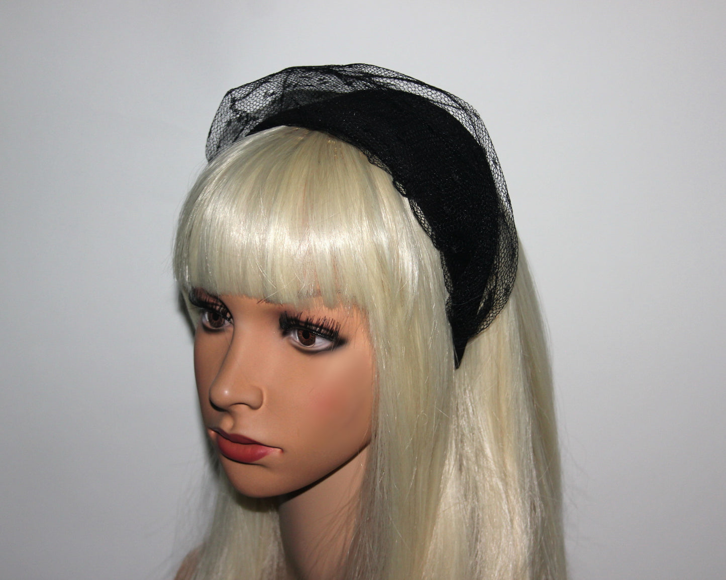 Black cotton headband with veil, Handmade hair scarf, funeral, festive, party, plastic free