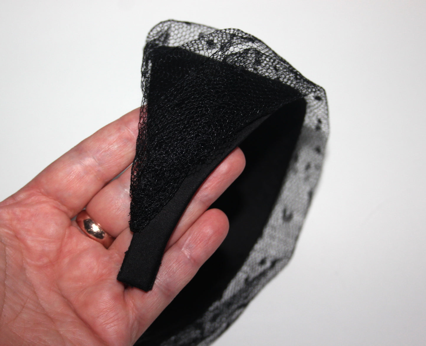 Black cotton headband with veil, Handmade hair scarf, funeral, festive, party, plastic free