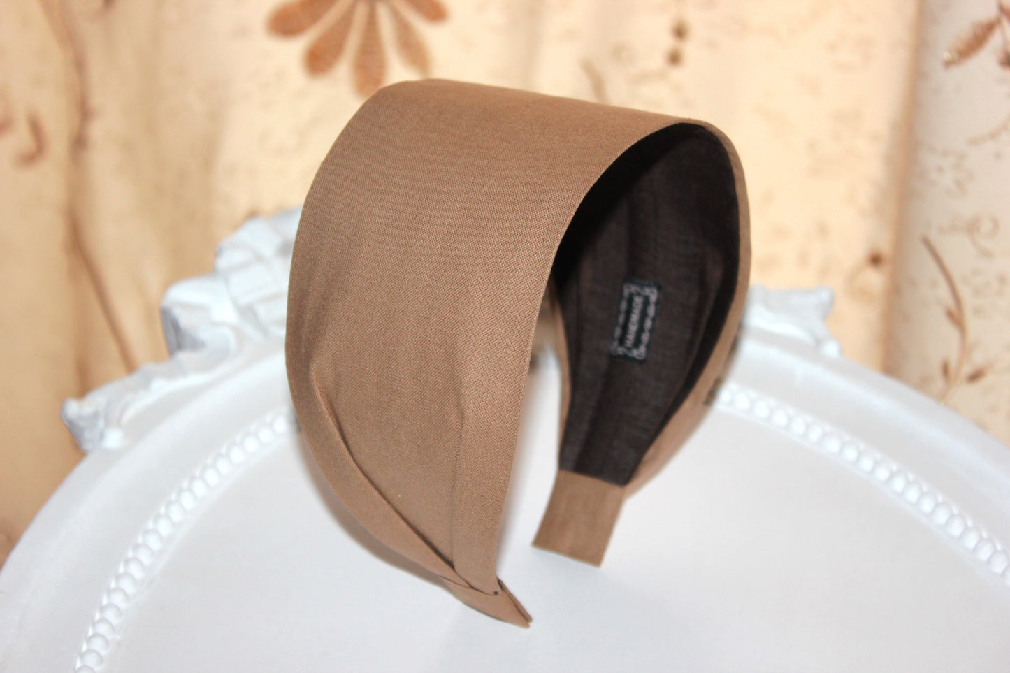 Wide cotton headband scarf Light Brown cotton pixie cut headpiece
