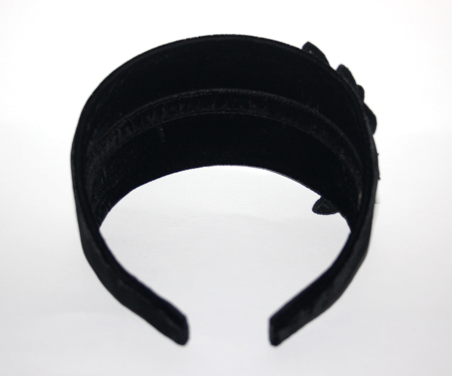 Black velvet headband with flower Extra wide floral hairband scarf, plastic free