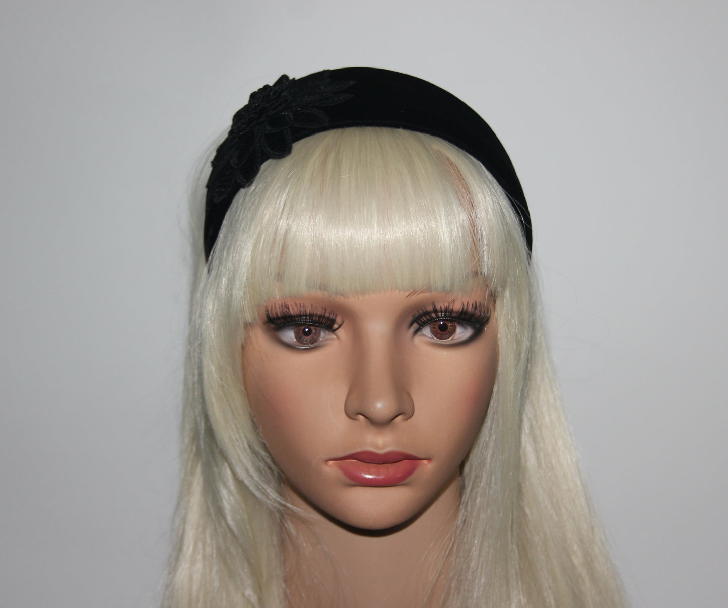 Black velvet headband with flower Extra wide floral hairband scarf, plastic free