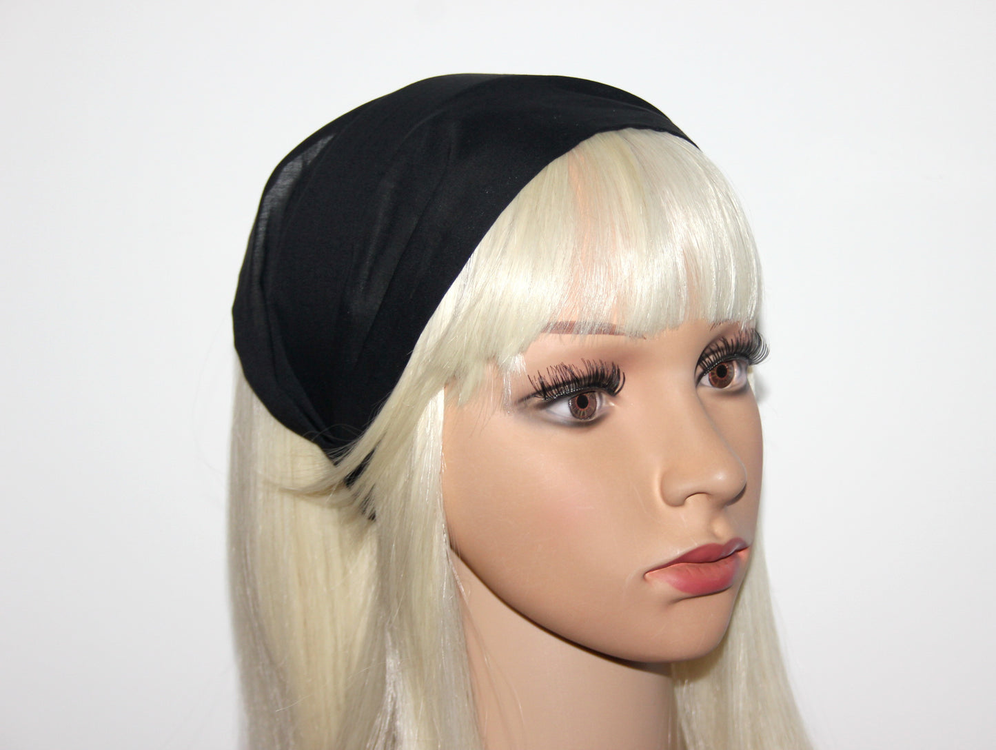 Headband Bandana for women Black batiste cotton head scarf, Running cotton head cover