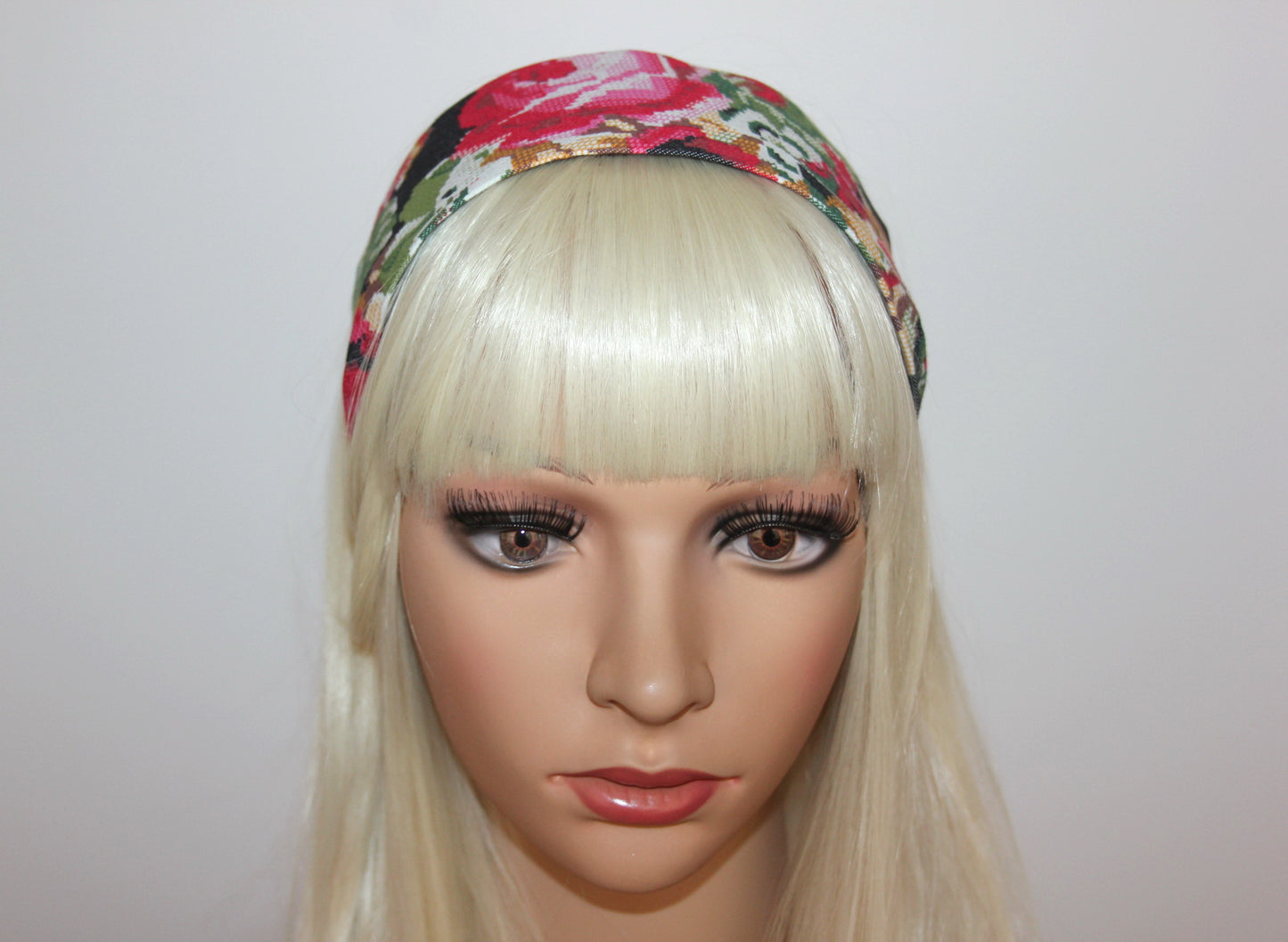 Retro headband women wide cross stitch pattern hairband chambray denim