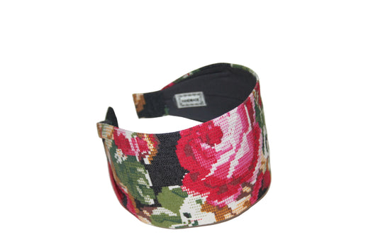 Retro headband women wide cross stitch pattern hairband chambray denim
