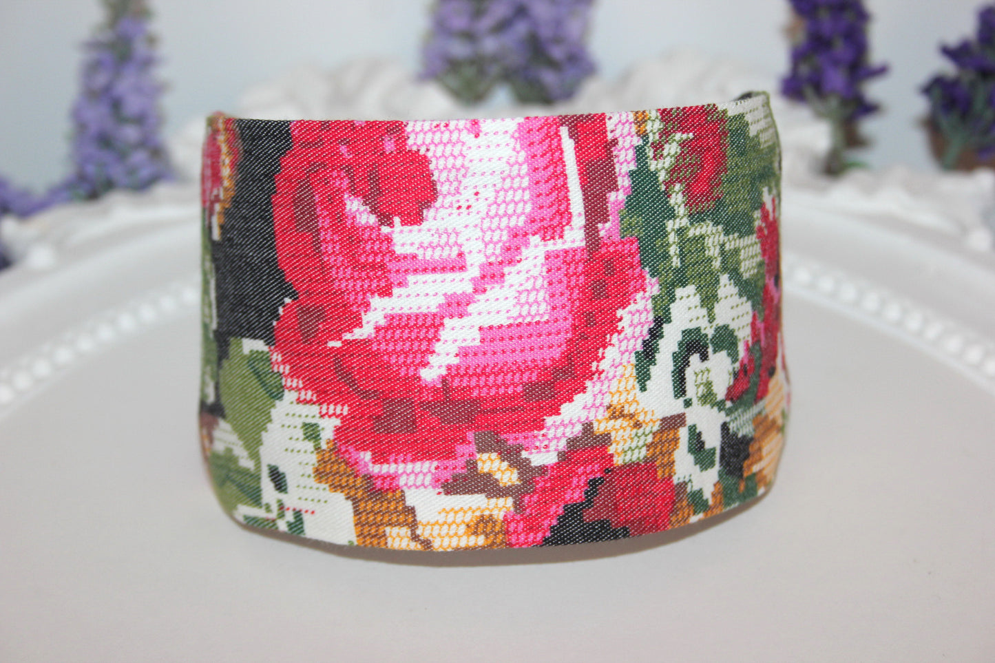 Retro headband women wide cross stitch pattern hairband chambray denim