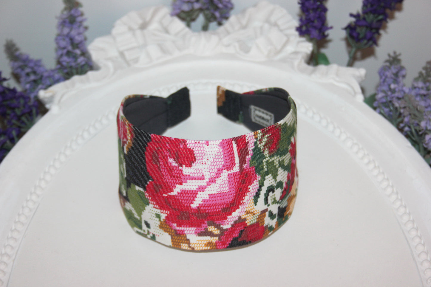 Retro headband women wide cross stitch pattern hairband chambray denim