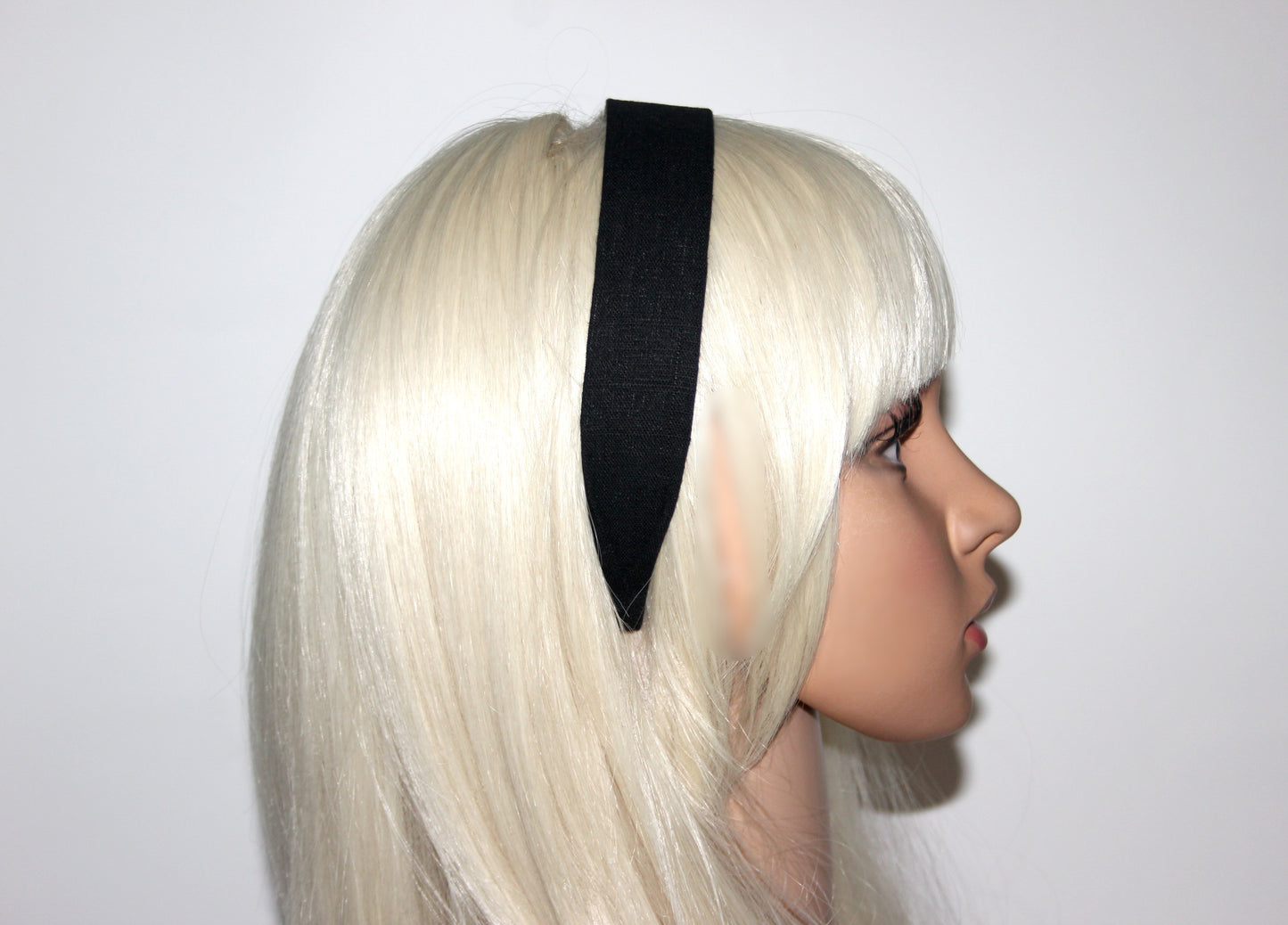 Black linen flat headband Handmade women hairband, adjustable, plastic free