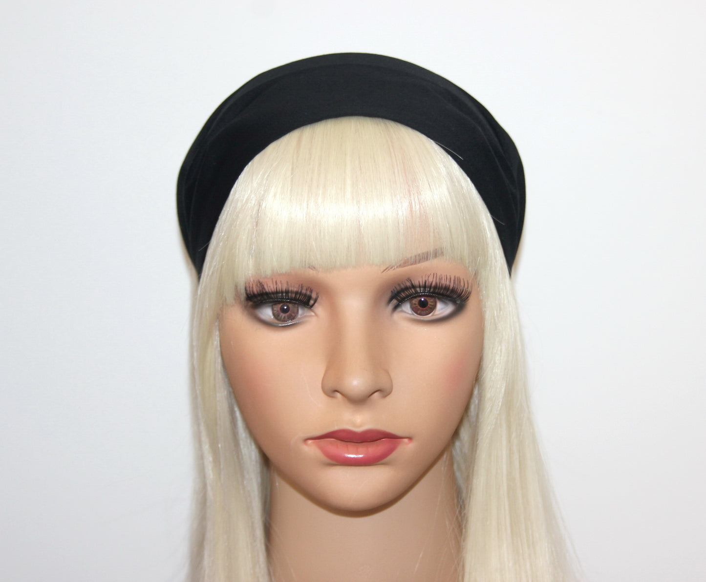 Wide headband bandana Black cotton satin fabric hairband, alopecia head scarf
