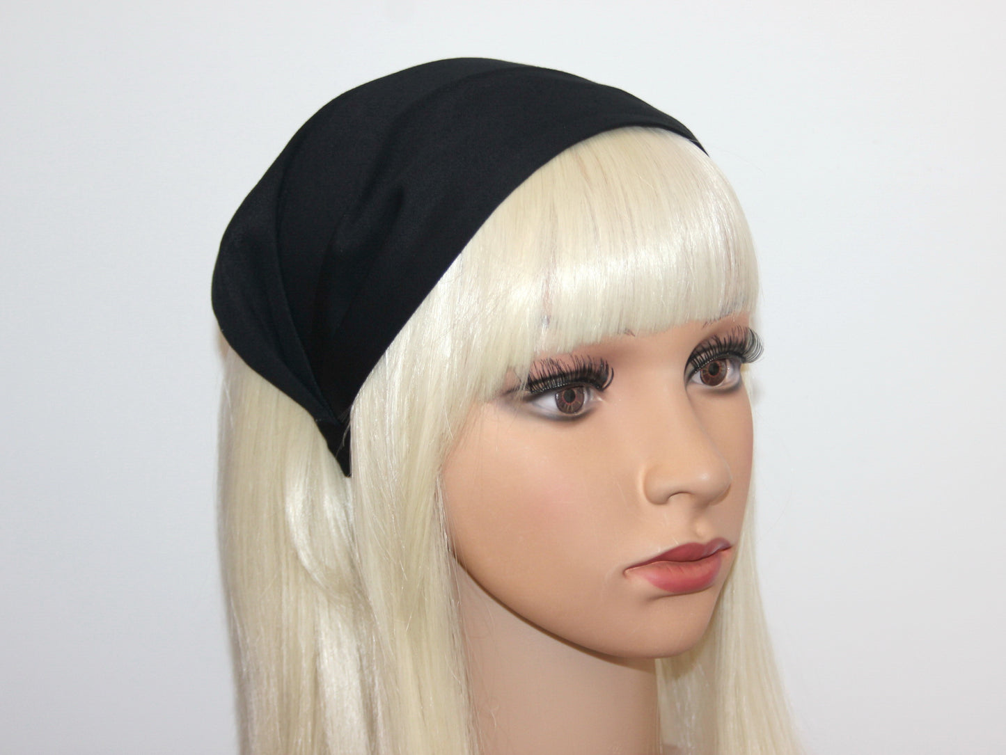 Wide headband bandana Black cotton satin fabric hairband, alopecia head scarf