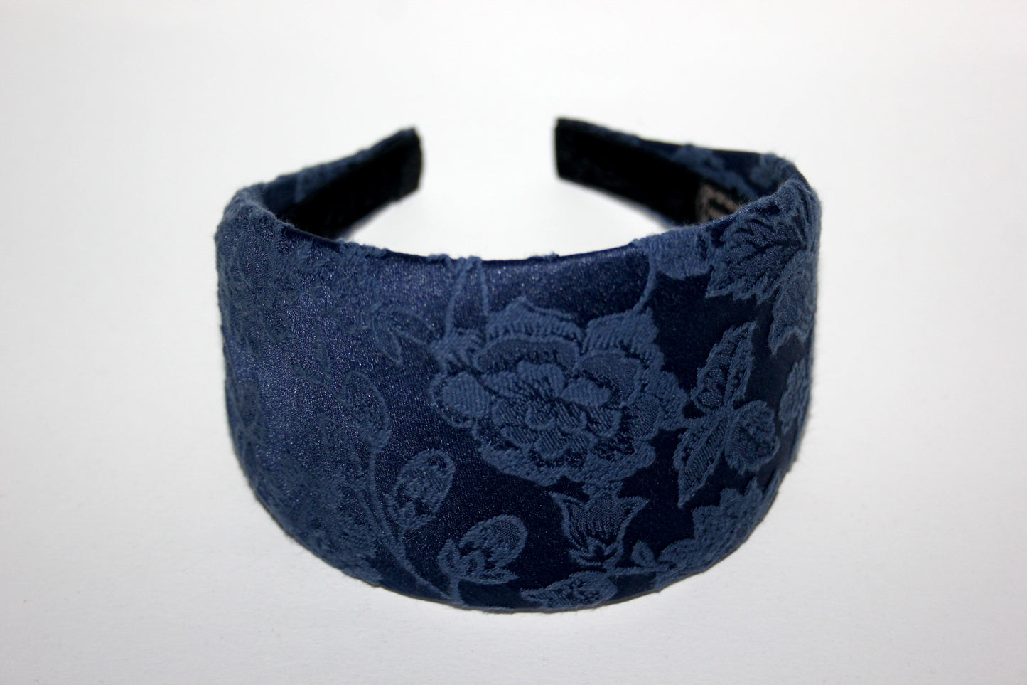 Headband women Dark Blue head scarf jacquard cotton blend satin head band preppy head accessory, plastic free