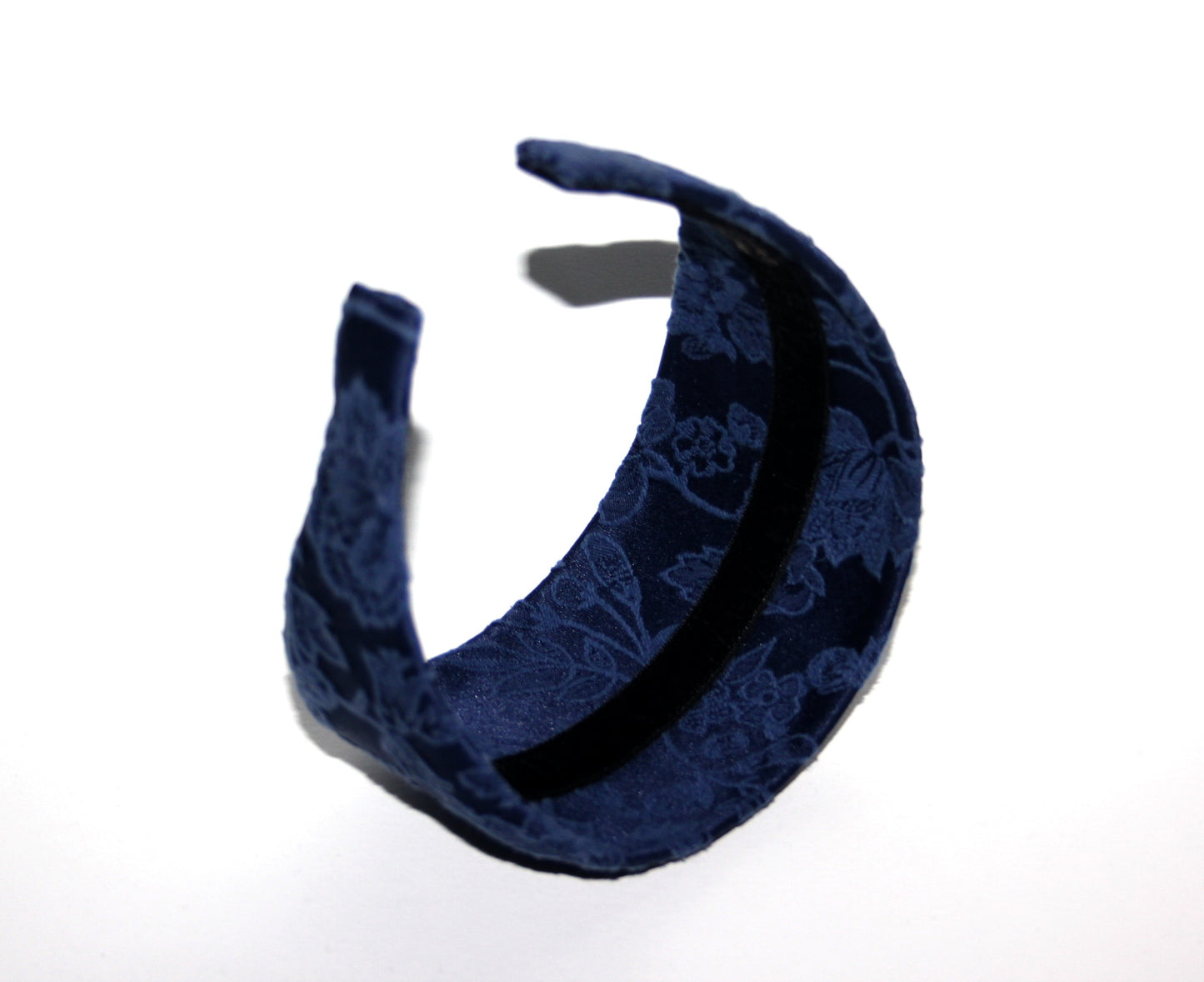 Headband women Dark Blue head scarf jacquard cotton blend satin head band preppy head accessory, plastic free