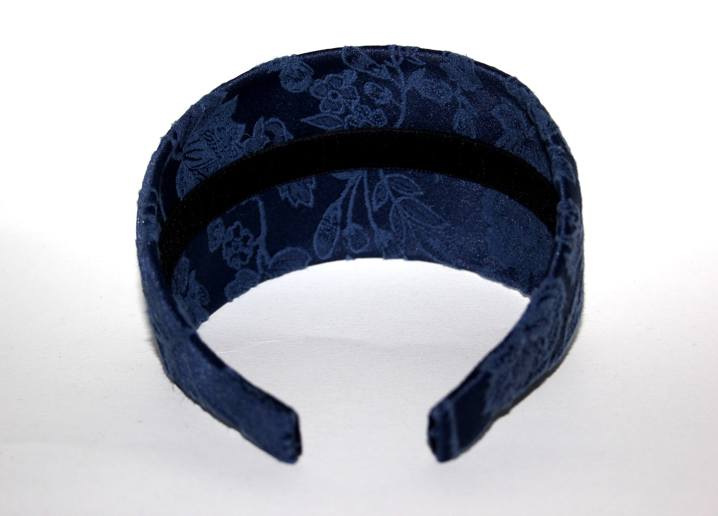 Headband women Dark Blue head scarf jacquard cotton blend satin head band preppy head accessory, plastic free