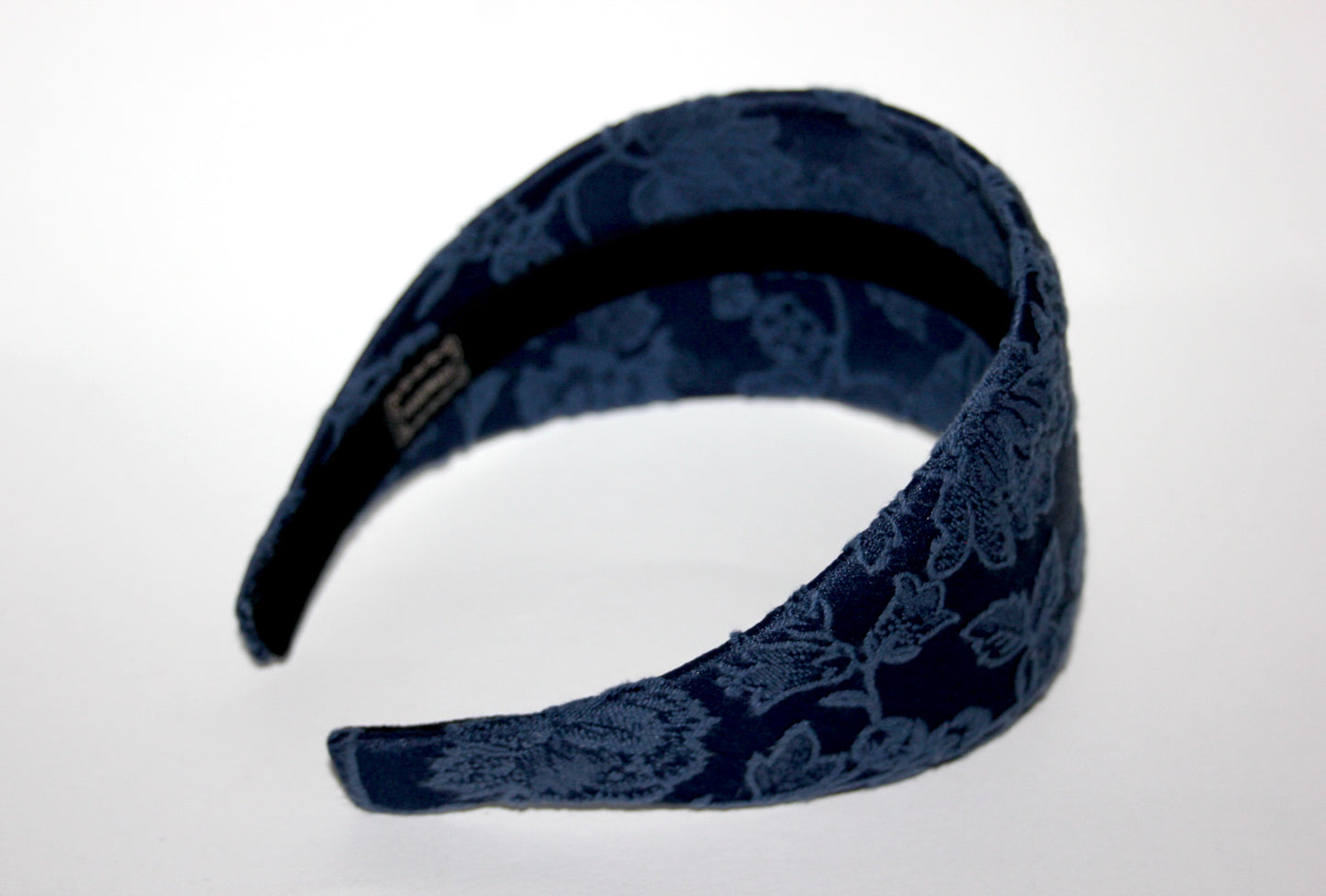 Headband women Dark Blue head scarf jacquard cotton blend satin head band preppy head accessory, plastic free