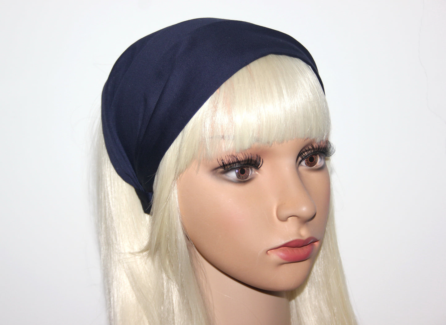 Dark Blue bandana Wide Cotton satin fabric hairband Alopecia head scarf