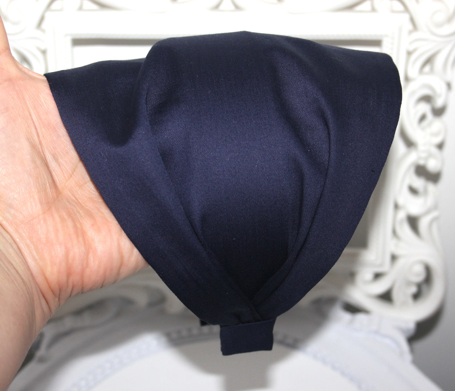 Dark Blue bandana Wide Cotton satin fabric hairband Alopecia head scarf