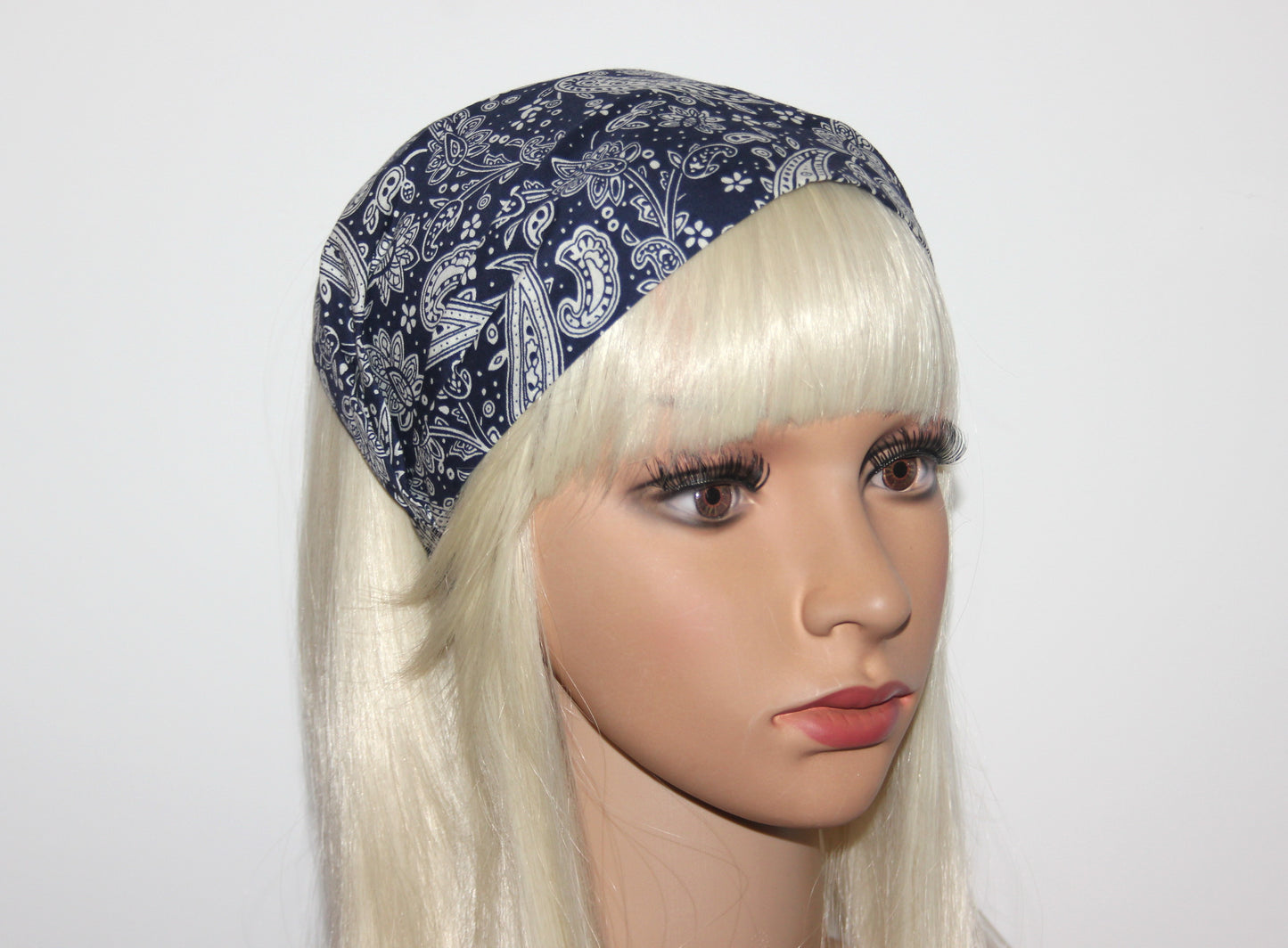 Bandana Headband Dark Blue Boho paisley print hairband scarf
