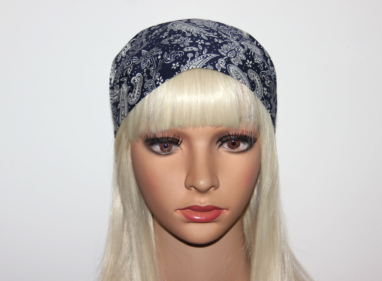 Bandana Headband Dark Blue Boho paisley print hairband scarf