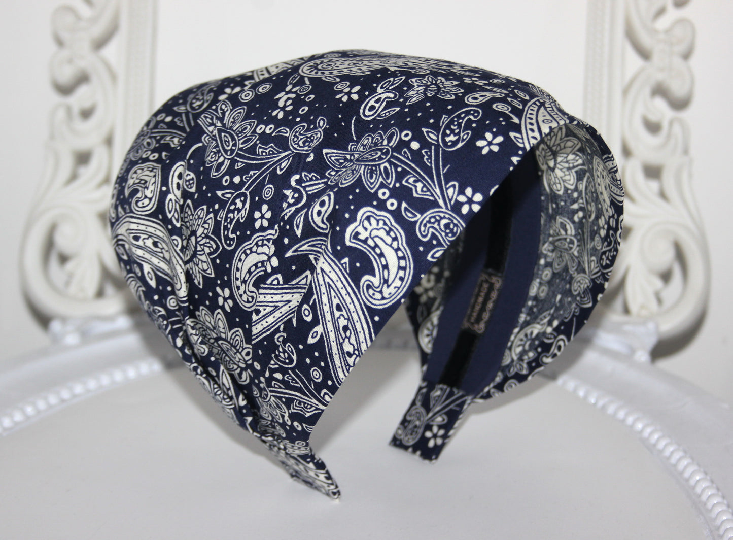 Bandana Headband Dark Blue Boho paisley print hairband scarf