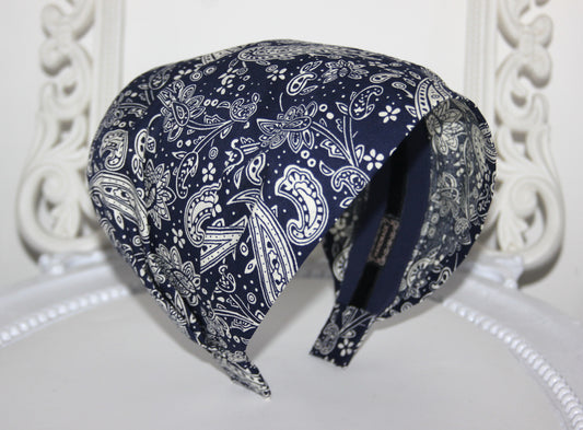 Bandana Headband Dark Blue Boho paisley print hairband scarf