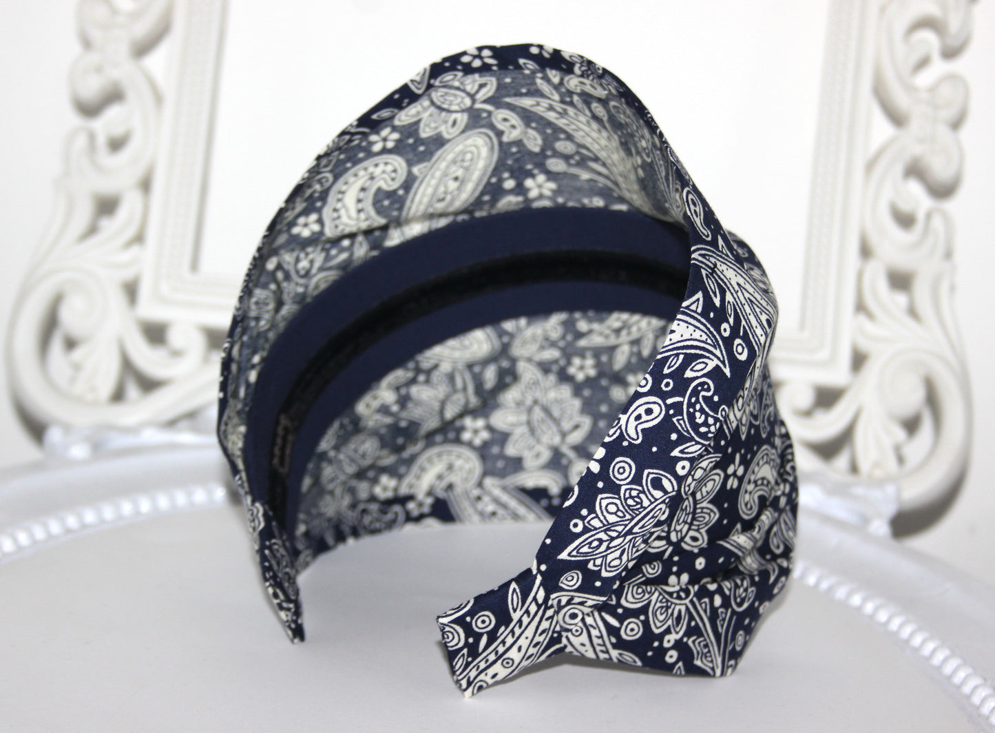 Bandana Headband Dark Blue Boho paisley print hairband scarf