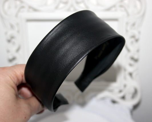 Genuine Black flat headband Italian soft lambskin leather hairband for women, unique design, plastic free