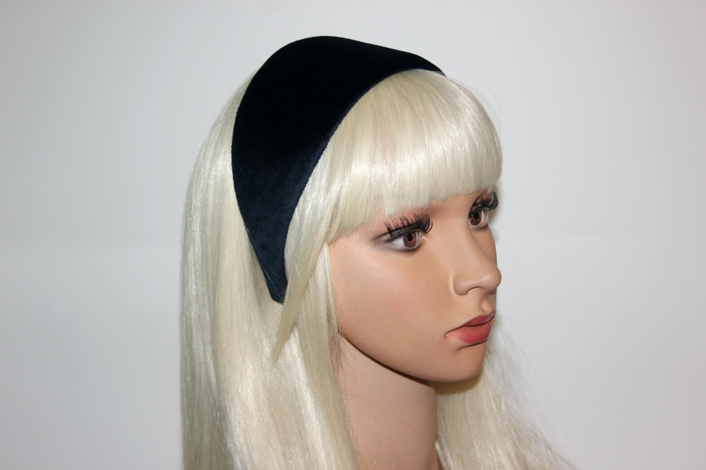Dark Blue cotton velvet headband for women, from narrow to extra wide hairband, plastic free