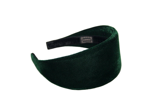 Dark Green silk velvet headband - Adjustable hair band for medium and large head size