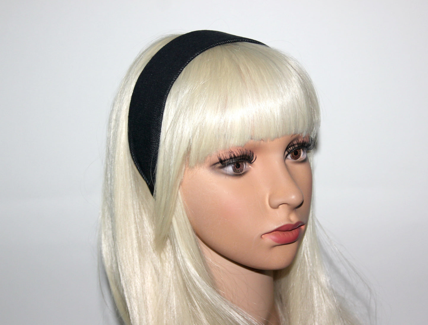 Black melange denim headband Flat hairband scarf