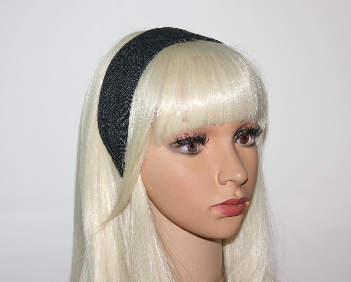 Dark Gray wool stripe headband Handmade warm flat hairband for women