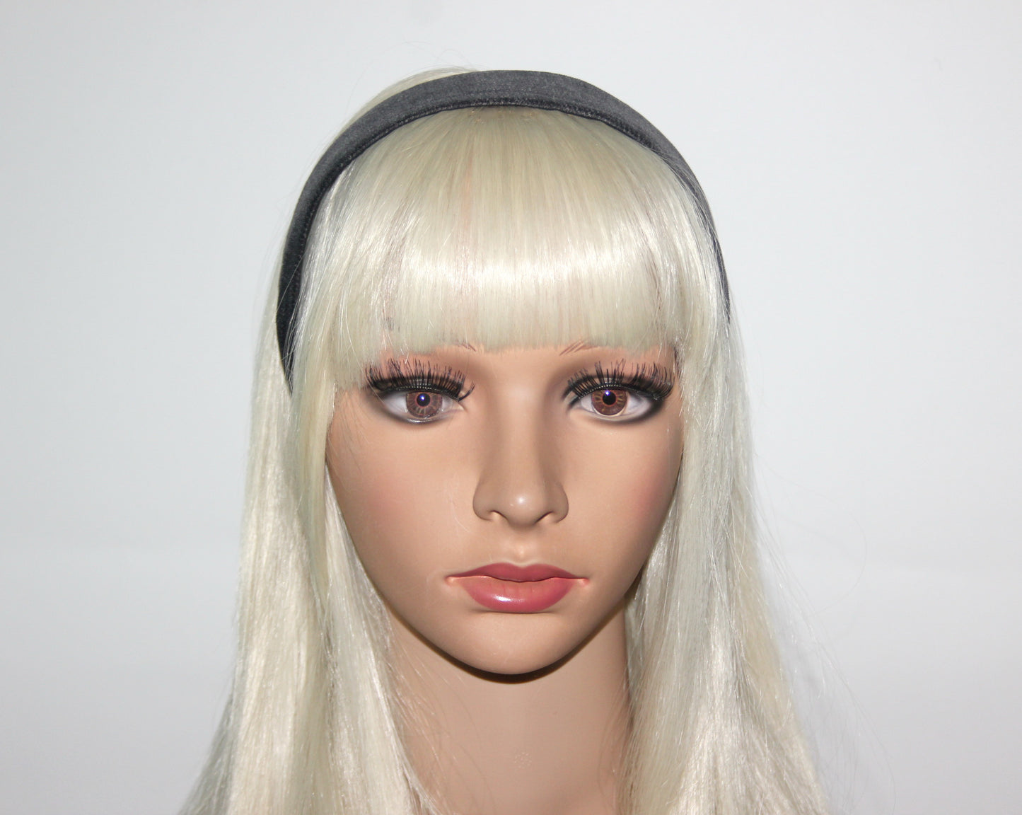 Dark Gray velvet headband Herringbone flat hairband scarf, adjustable, plastic free