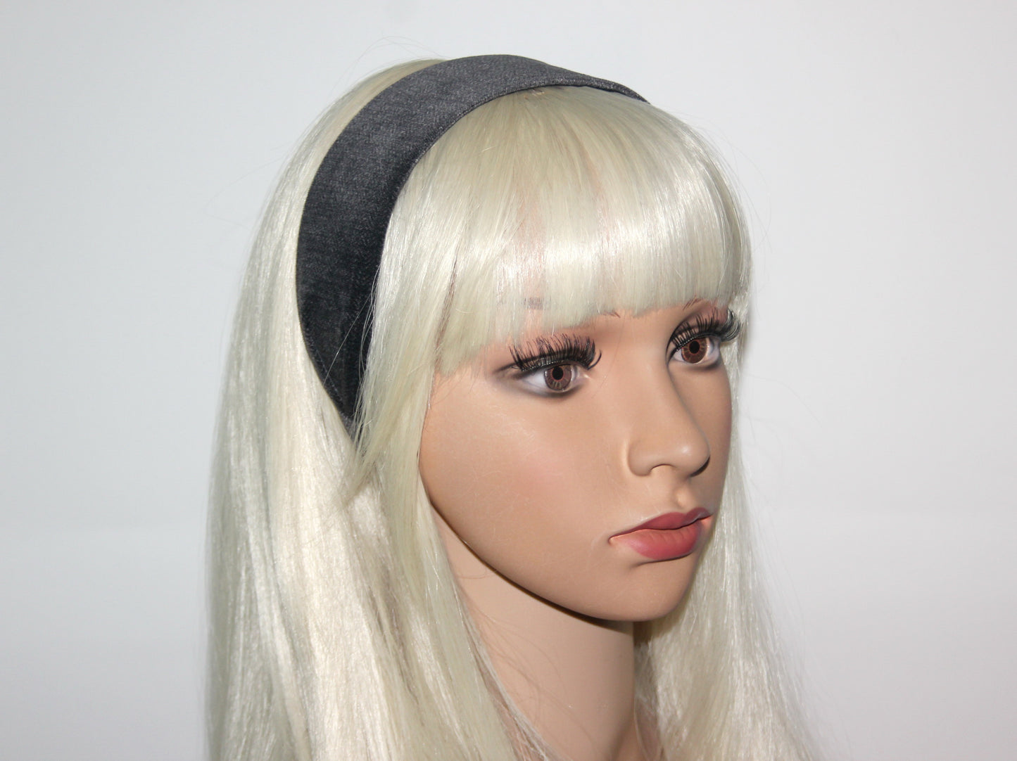 Dark Gray velvet headband Herringbone flat hairband scarf, adjustable, plastic free