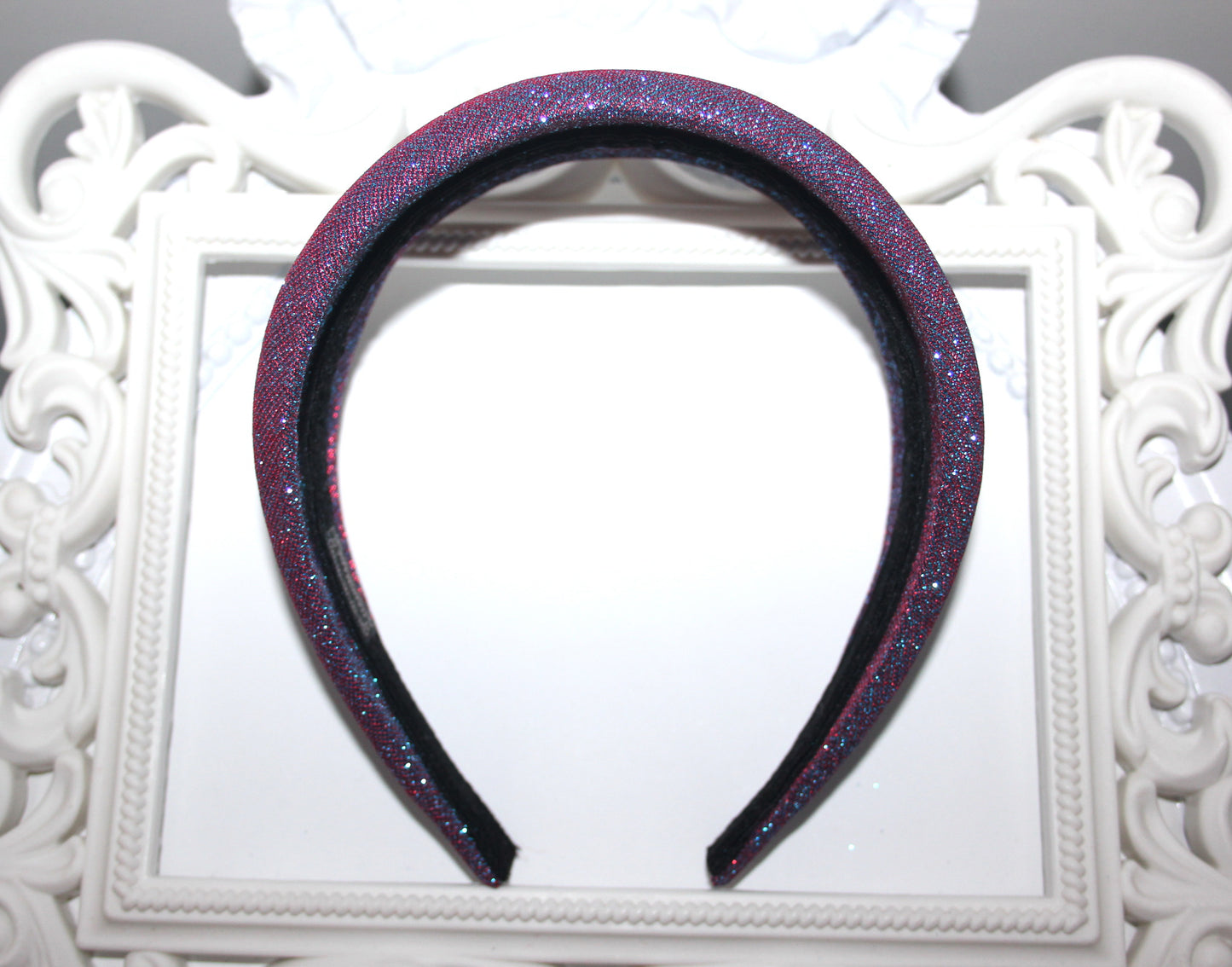 Stardust padded headband, Iridescent Purple sparkle head scarf, plastic free