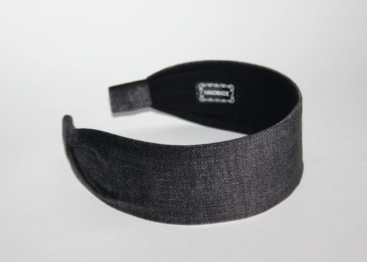 Dark Gray velvet headband Herringbone flat hairband scarf, adjustable, plastic free